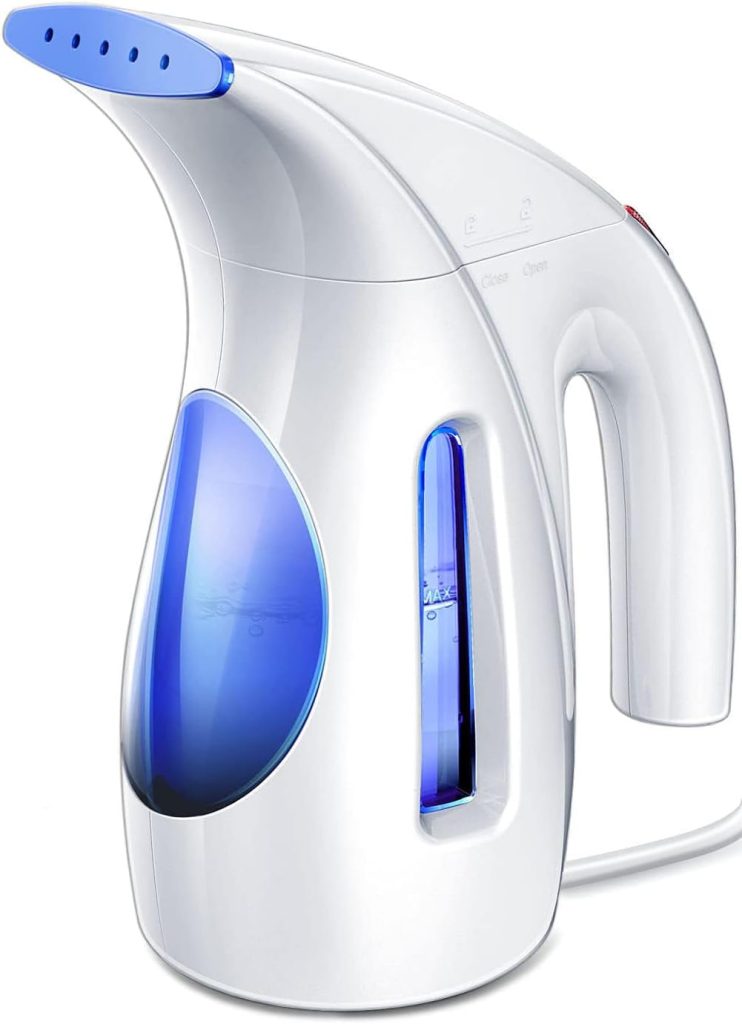 The HiLIFE Steamer for Clothes, a compact and portable device with a 240ml water tank capacity. Powered by 700W, this steamer provides strong, penetrating steam to quickly smooth out wrinkles on all fabric types, making it perfect for travel and keeping clothes looking their best.